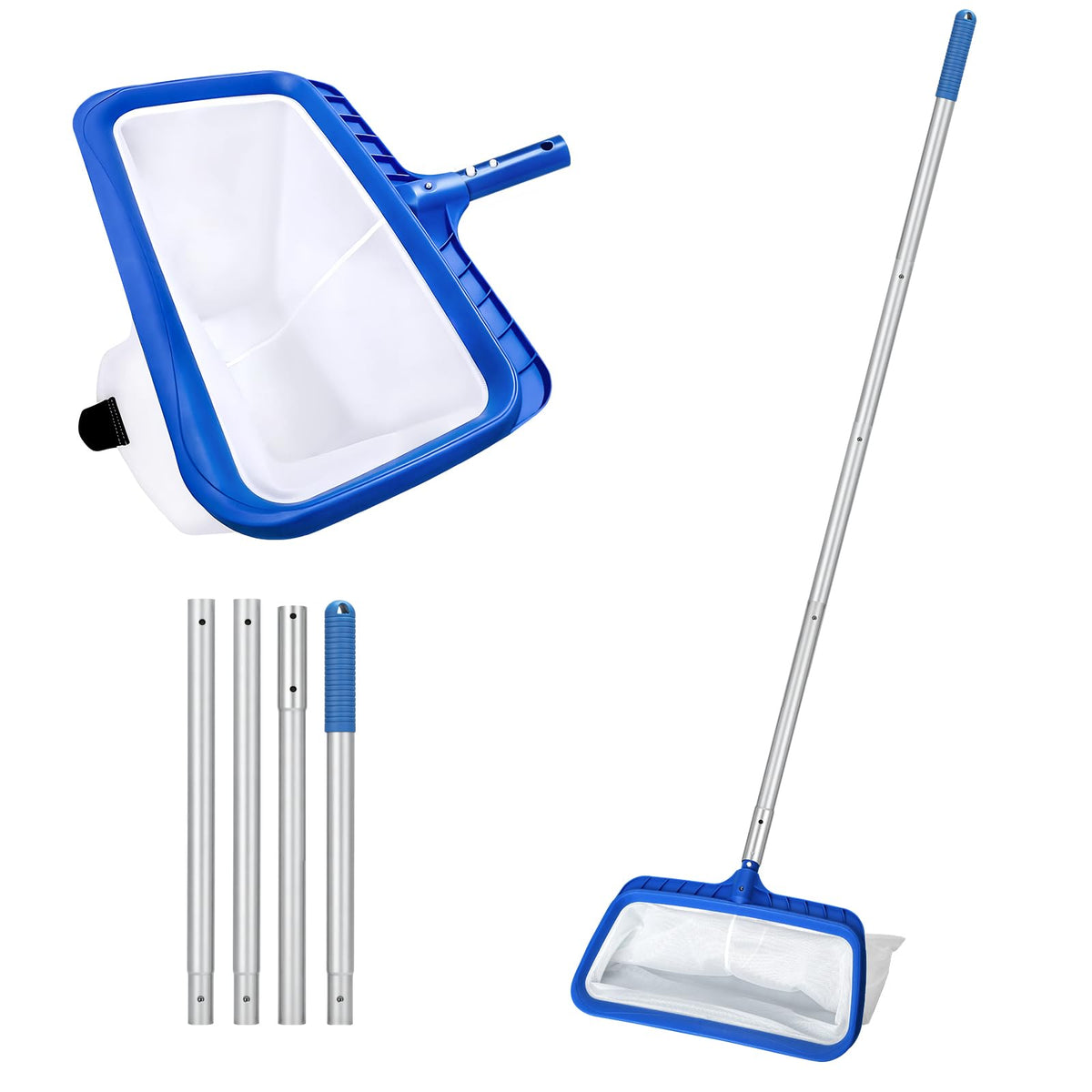 Monitok pool skimmer net with 4.5ft pole captures leaves for easy backyard cleanup.