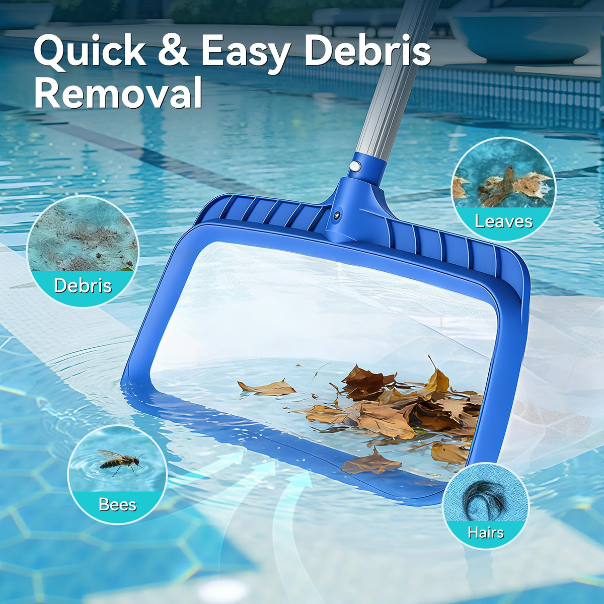 Monitok pool skimmer net rounded edge prevents liner scratches during scooping.