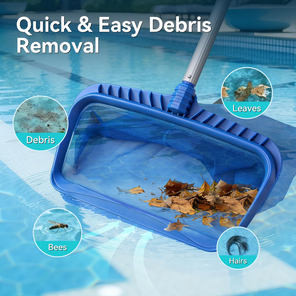 Monitok captures leaves and twigs from inground or above-ground pools.