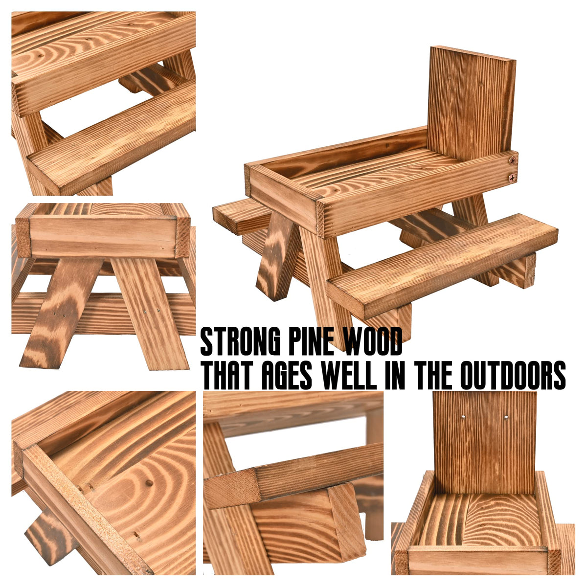Mont Pleasant Picnic Table Squirrel Feeder with a mesh bottom keeps contents tidy during use.