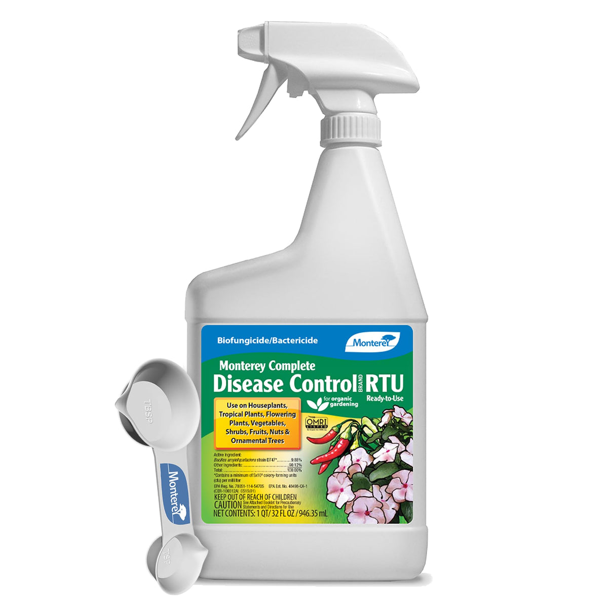 Monterey Complete Disease Control spray bottle shown for easy garden disease management to protect leaves and flowers.
