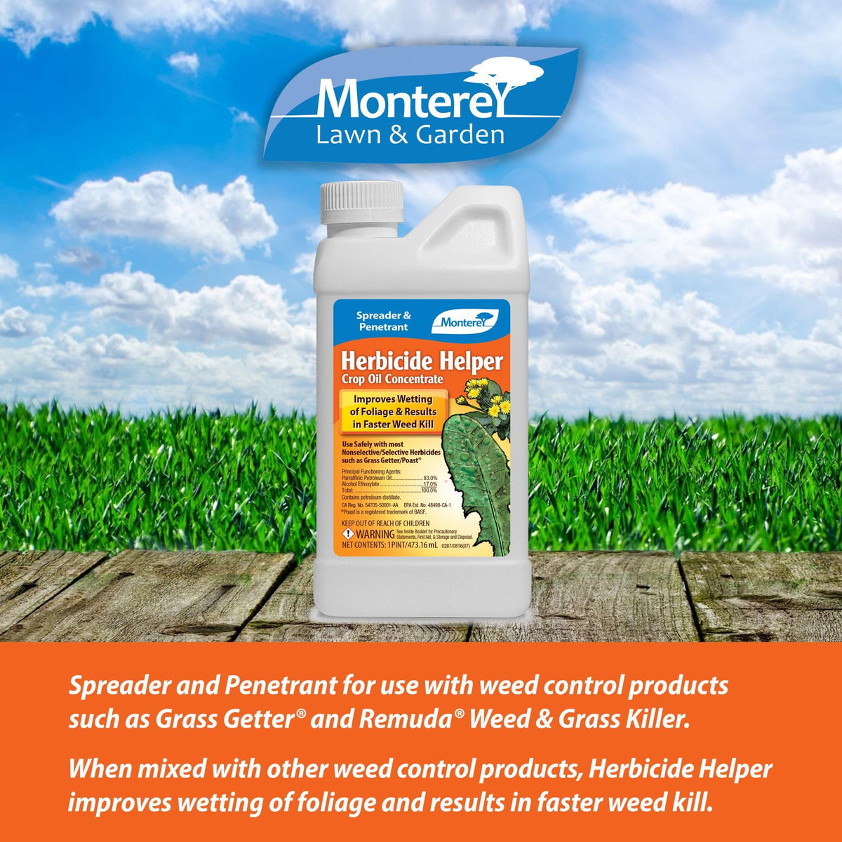 Monterey Herbicide Helper spreader action improves spray coverage