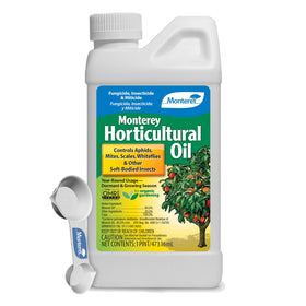 Monterey Horticultural Oil bottle front for organic pest control in home gardens.