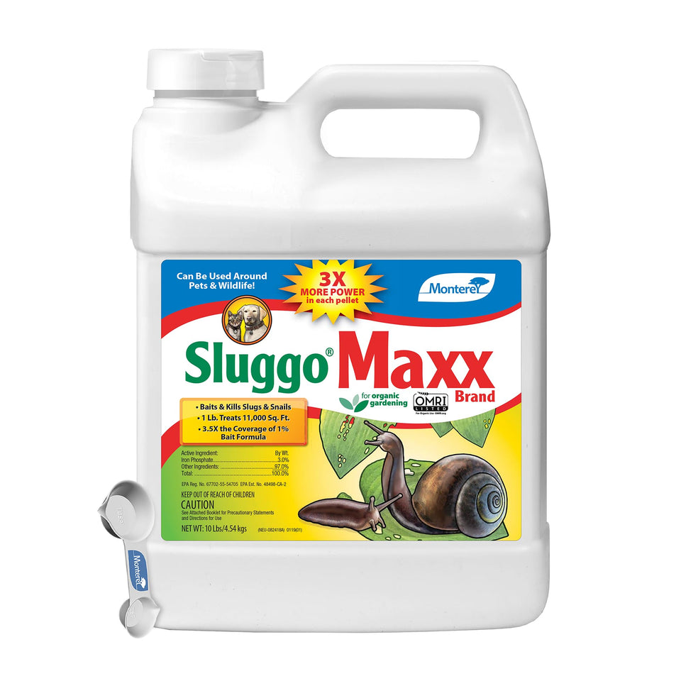 Monterey Sluggo Maxx bottle on display offering effective slug and snail control.