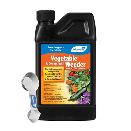 Monterey Weeder bottle with measuring spoon for precise preemergence weed control in gardens