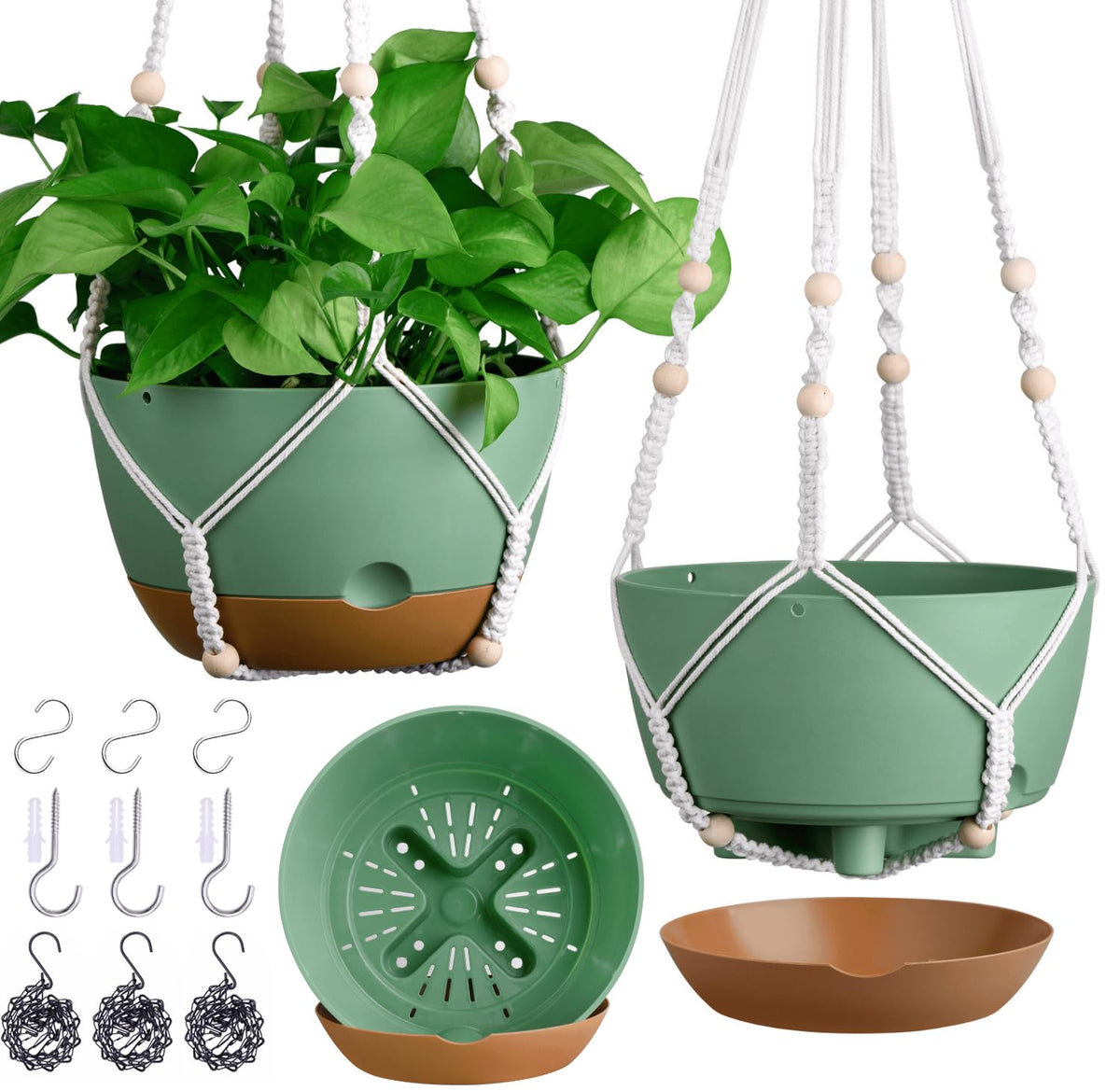 Montresor 3-pack hanging planters with self-watering design for low-maintenance indoor greenery.