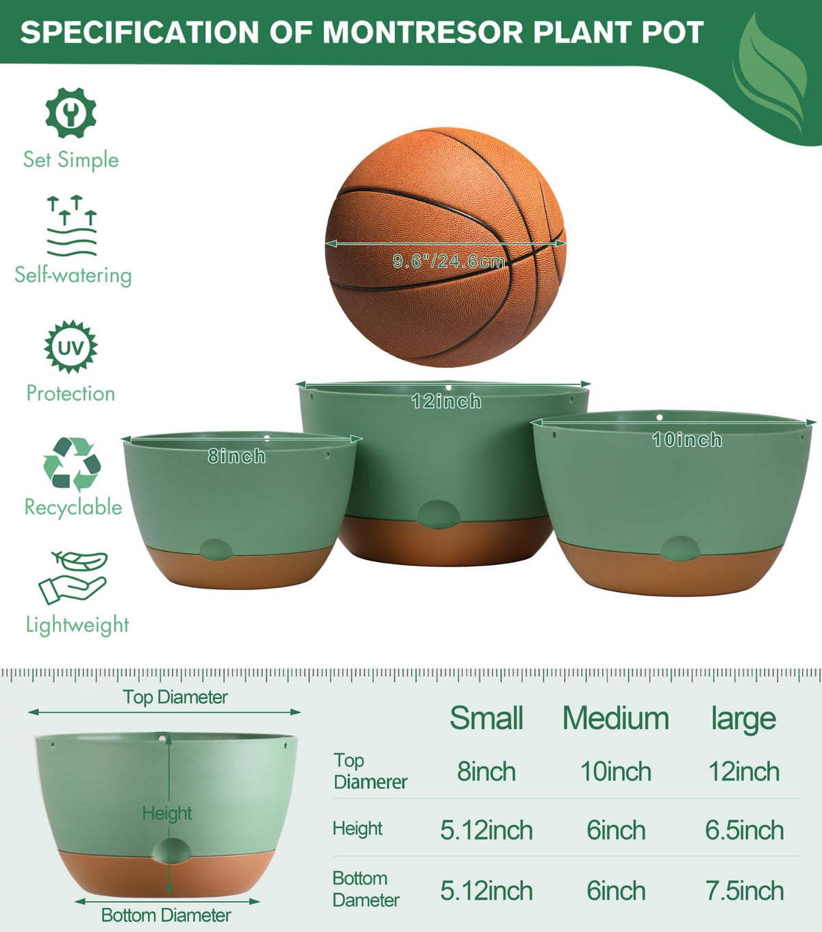 Montresor 8/10/12-inch thick material hanging planter withstands sun and rain.
