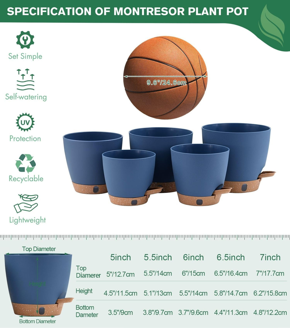 Montresor ocean blue 6-5inch pot suitable for established ferns.