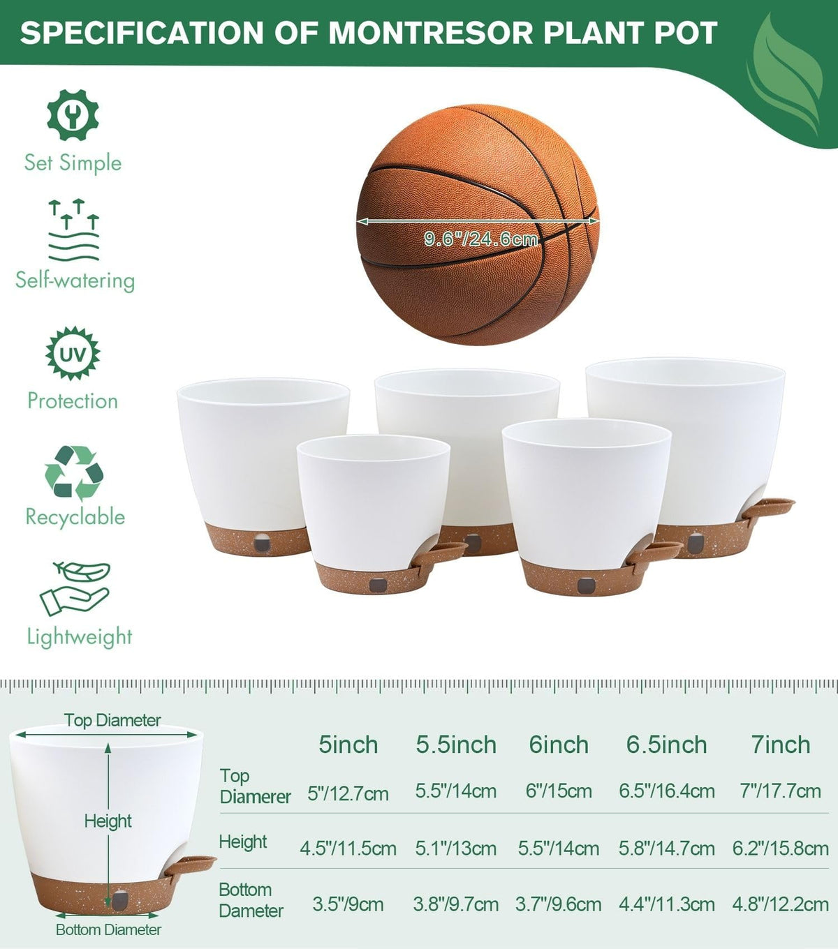 Montresor self-watering planter 7-inch versatile for seedlings and decorative plants