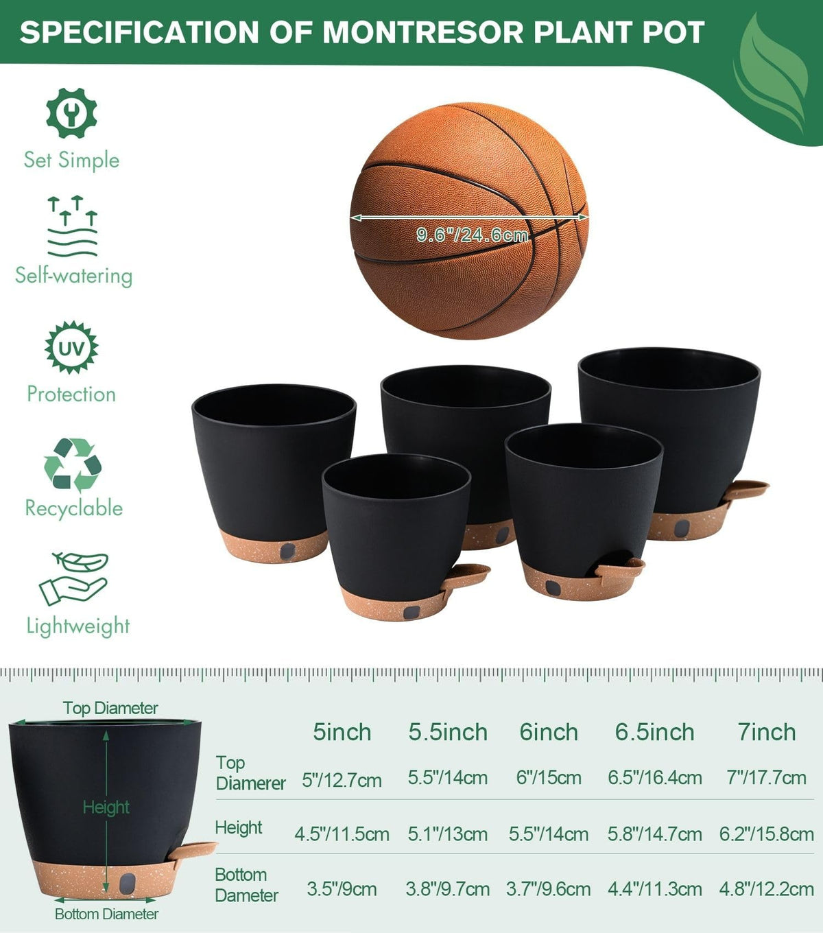 Montresor self-watering pots 6-inch diameter designed for mixed indoor plants.