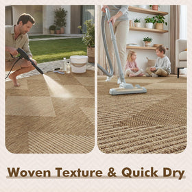 MontVoo boho geometric rug neutral brown enhances outdoor living with versatile cozy texture.