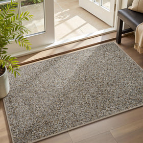 MontVoo door mat with absorbent scraper-top traps moisture and dirt at the entry.