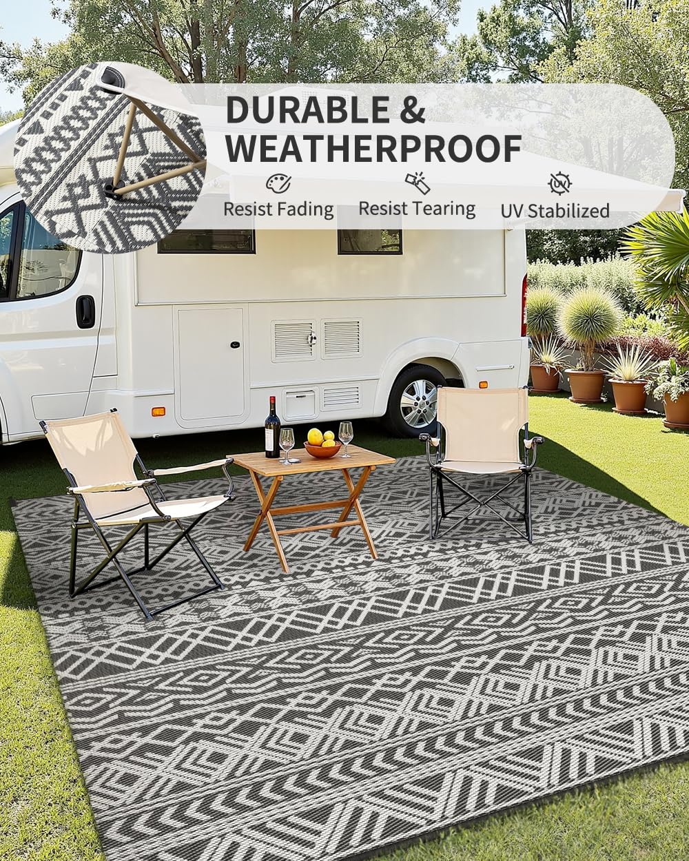 MontVoo durable fade-resistant rug with UV coating for sunny outdoor spaces