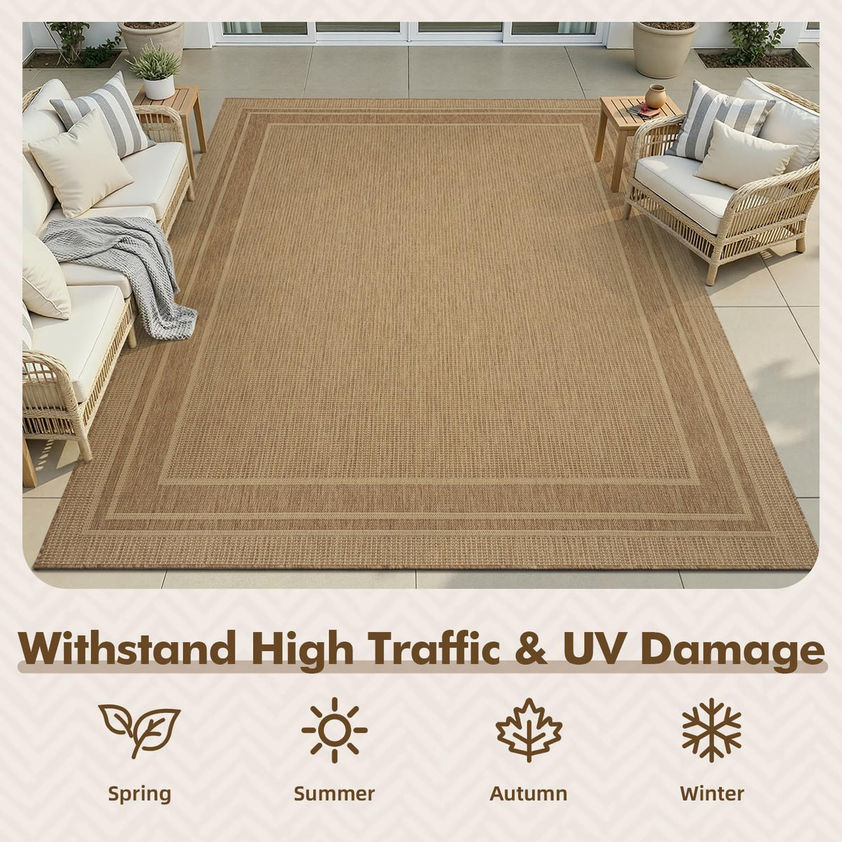 MontVoo fast-drying flat-weave rug cleans easily after spills or rain.