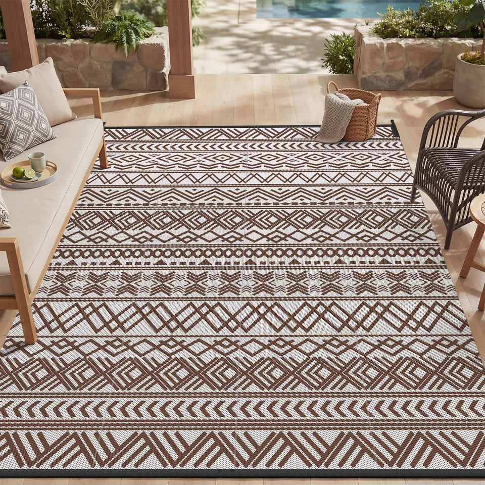 MontVoo outdoor rug 8x10 laid flat for stylish patio decor.
