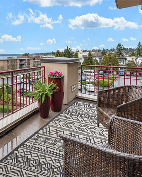 MontVoo versatile black and white rug for indoor and outdoor spaces.