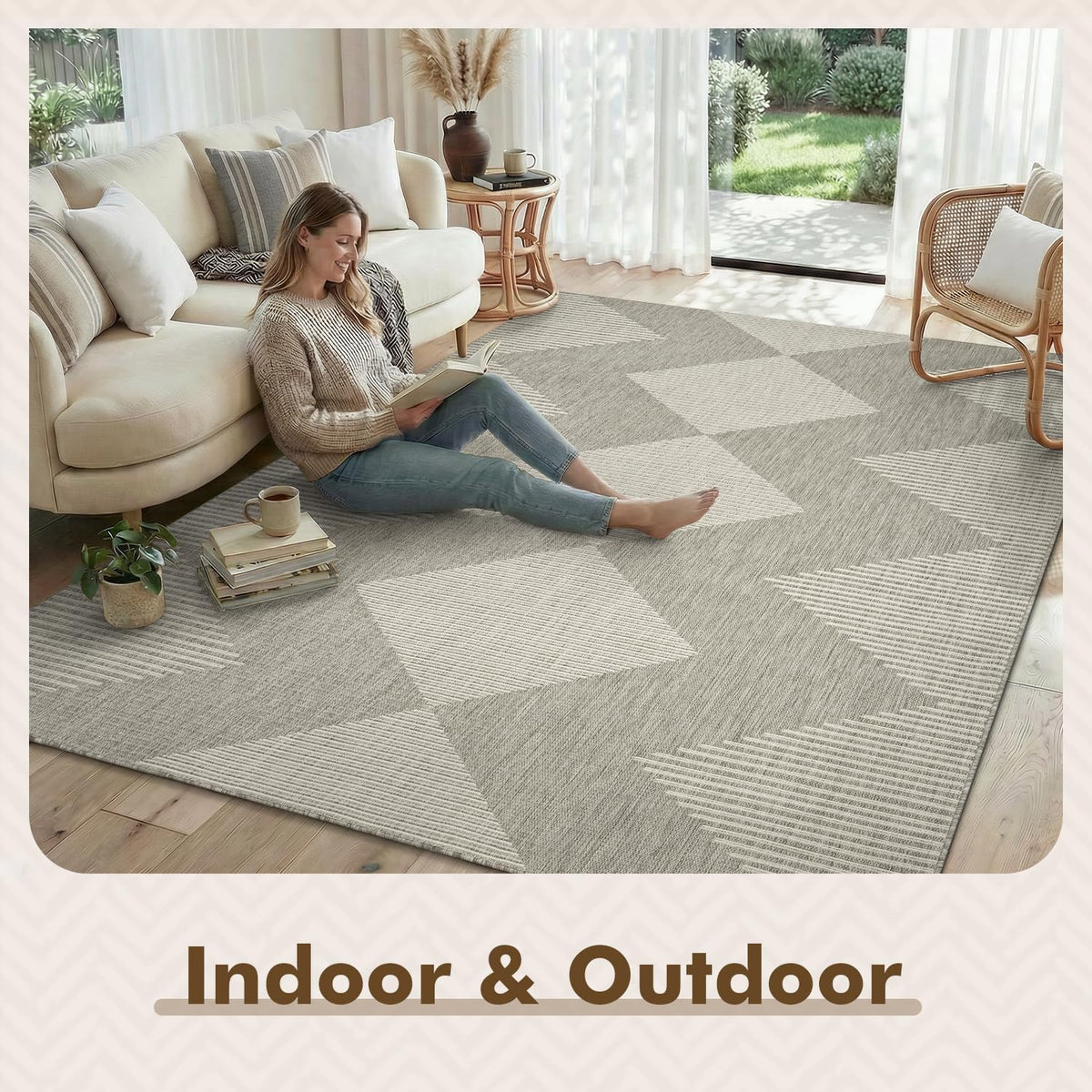 MontVoo boho geometric pattern detail enhances patios with warm earthy tones