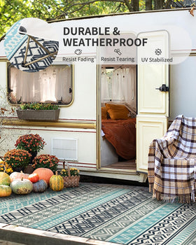 MontVoo weatherproof rug in sun demonstrates fade resistance and long life.