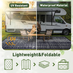 MontVoo breathable-weave rug demonstrates fast-drying after rain or spills.