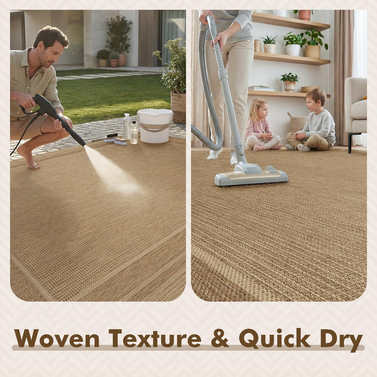 MontVoo outdoor rug folds for shipping and flattens easily after unrolling.