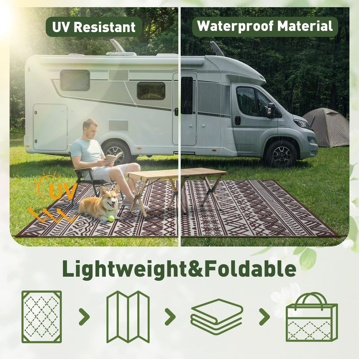 MontVoo outdoor rug perfect for RV trips and camping.