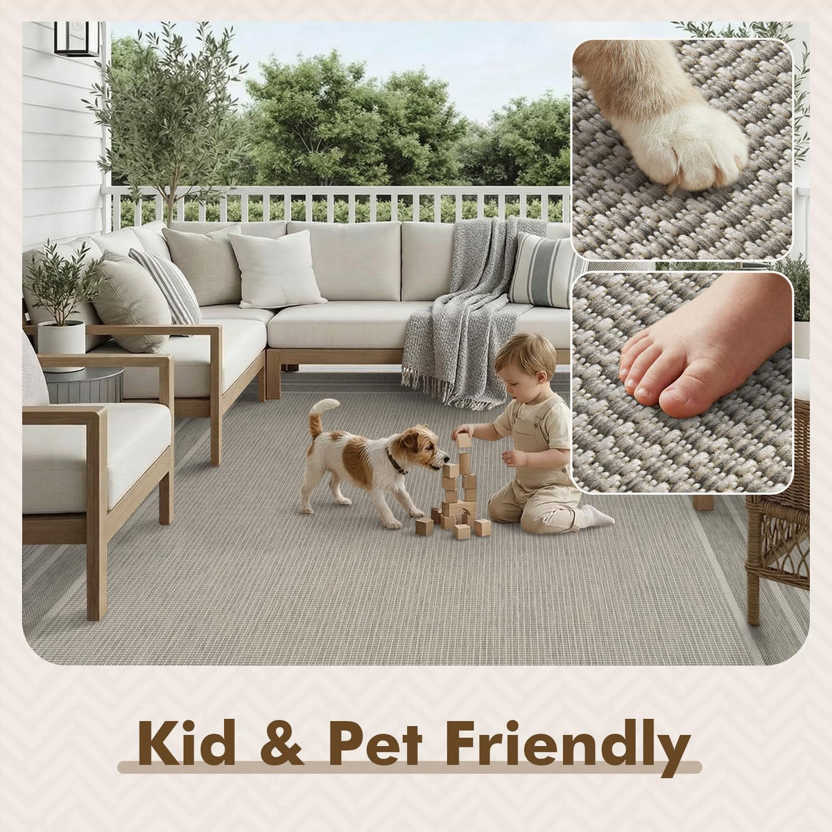 MontVoo outdoor rug low-maintenance and easy to clean after spills.