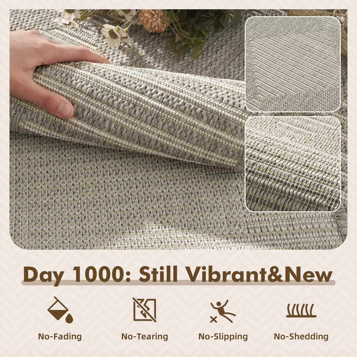 MontVoo outdoor rug on patio showing weather-ready design for busy decks