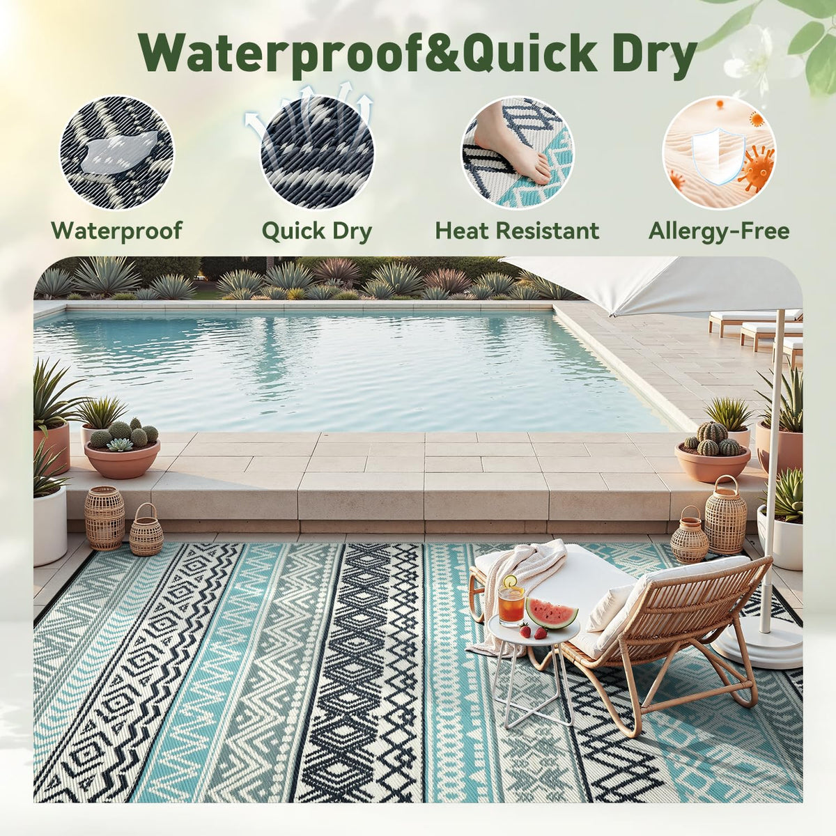 MontVoo 10x14 reversible rug laid on patio showing dual design options.