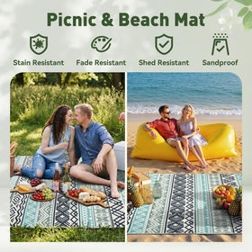 MontVoo outdoor rug 9x12 at beach or picnic shows portable, easy-clean solution.