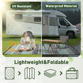 MontVoo outdoor rug 9x12 packaging with stakes demonstrates simple setup.
