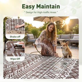 MontVoo weatherproof rug withstands sun, rain, and traffic.