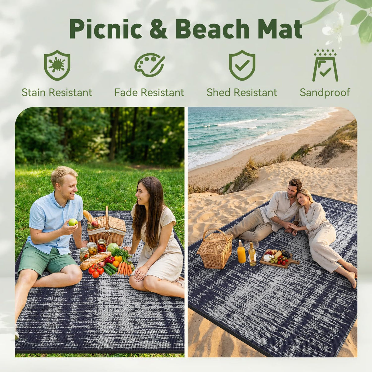 MontVoo patio rug with stakes securing it on windy deck