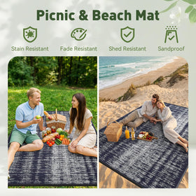 MontVoo patio rug with stakes securing it on windy deck