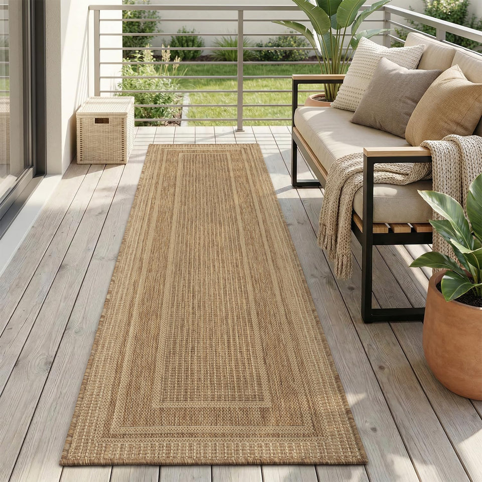 MontVoo runner with textured weave in brown for busy entryways.