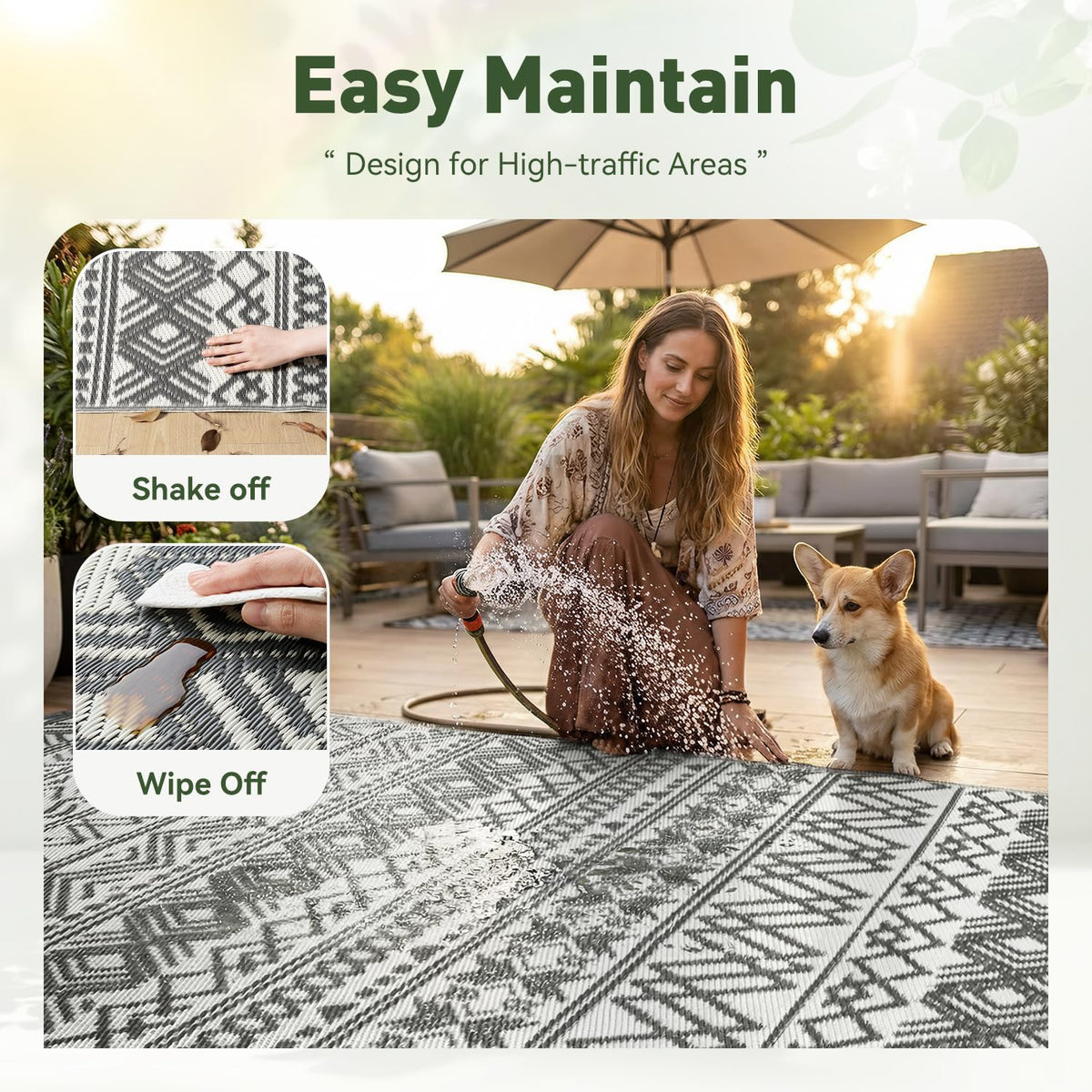 MontVoo versatile rug suitable for RV camping, beach outings, patios, and balconies
