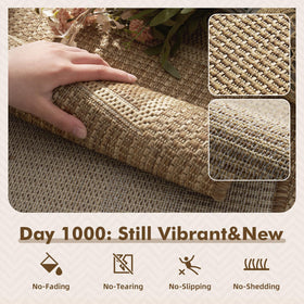 MontVoo textured weave brown outdoor rug adds subtle style for patios and decks.