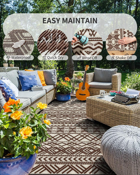 MontVoo reversible rug shows two colors for flexible outdoor styling.