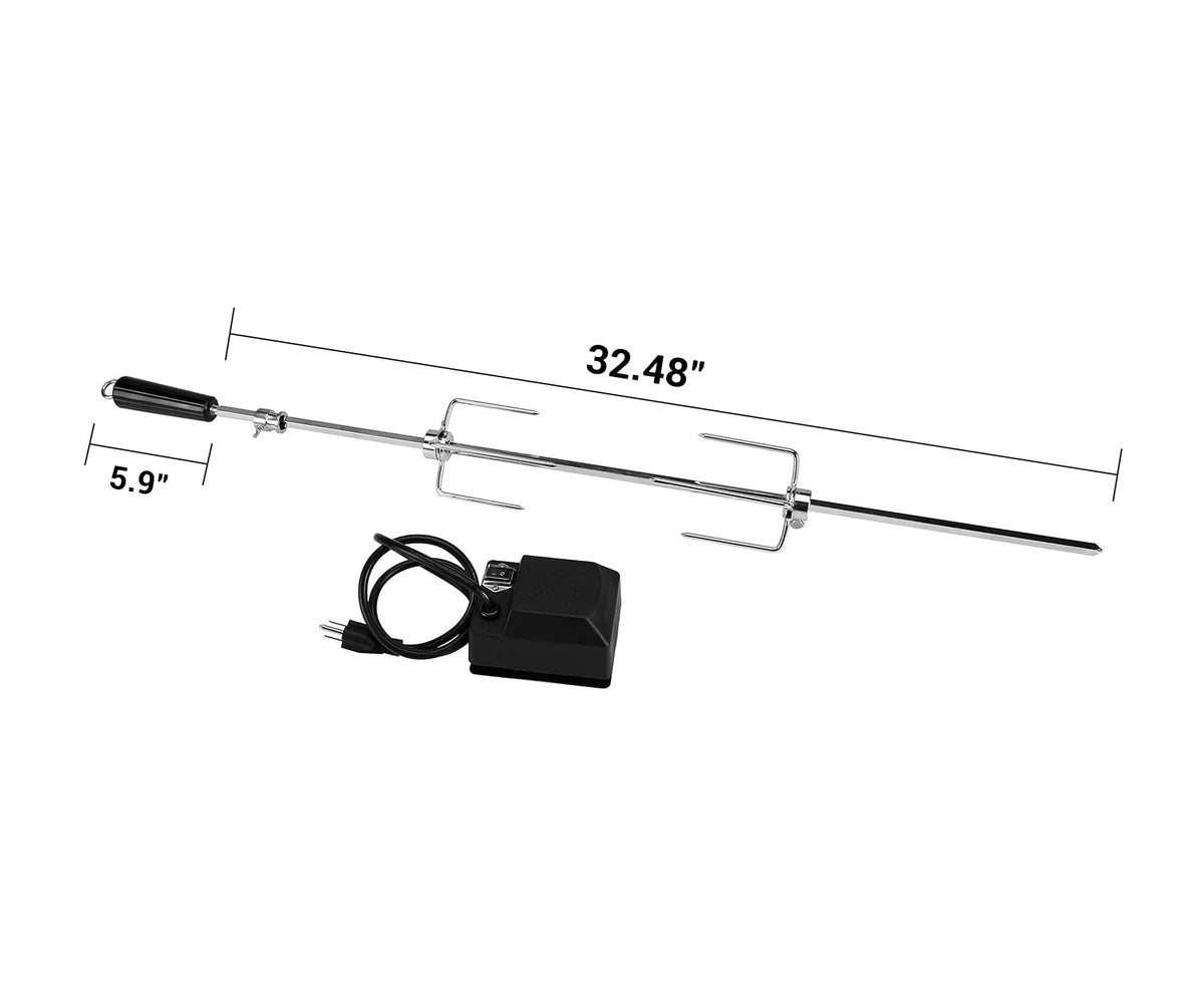 Rotisserie provides even cooking with slow rotation and browning