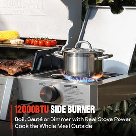 Monument Grills foldable side shelf provides extra workspace and storage.