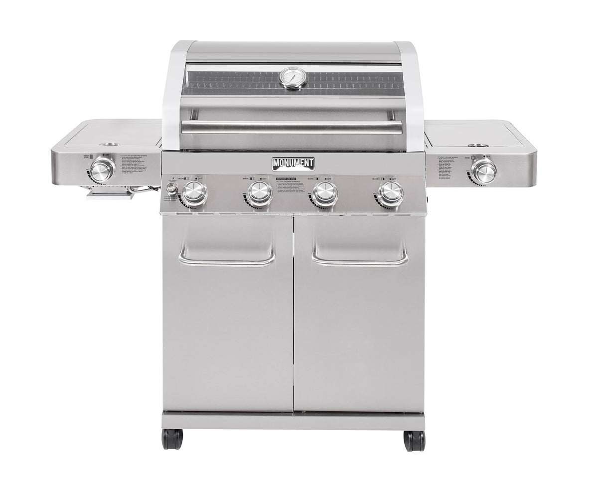 Monument Grills Larger 4+2 burner grill with ClearView lid for easy monitoring