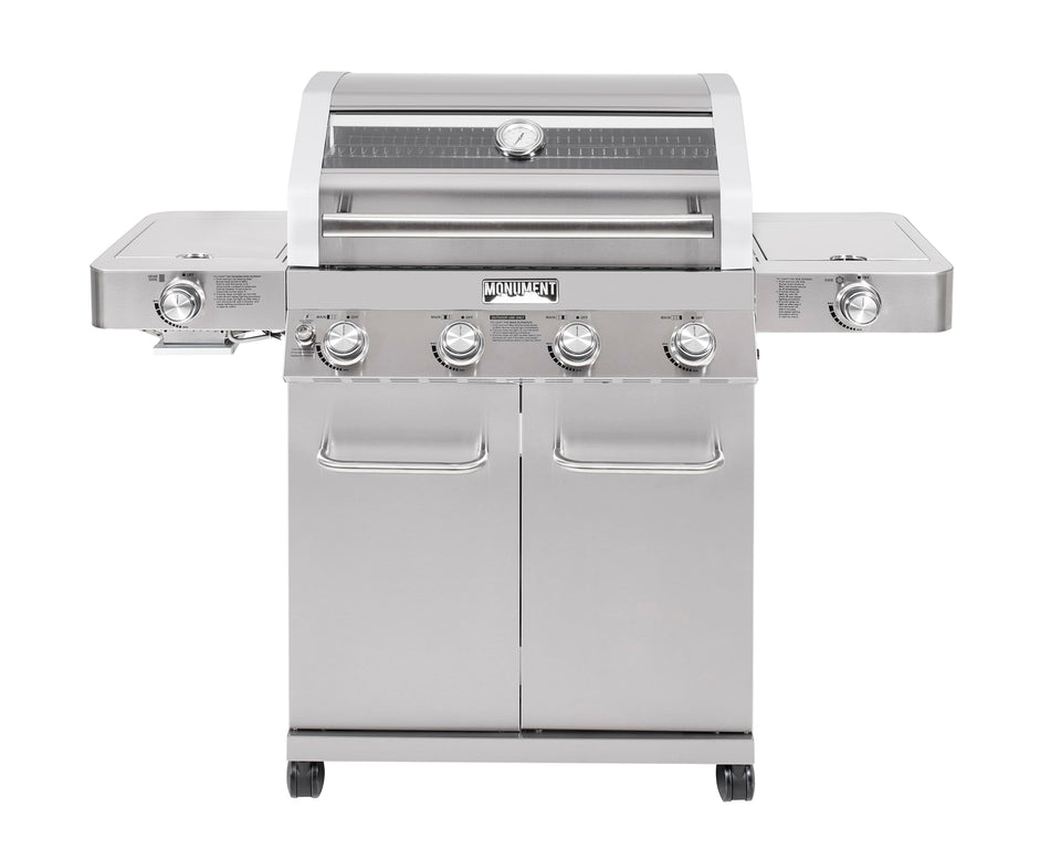 Monument Grills Larger 4+2 burner grill with ClearView lid for easy monitoring