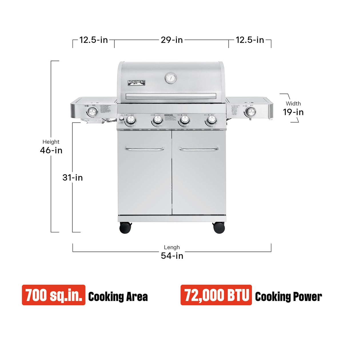 Monument Grills Larger 4+2 burner side sear burner in action