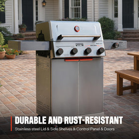 Monument Grills Mesa 4+1 side burner glimpse offers extra heat for sides.