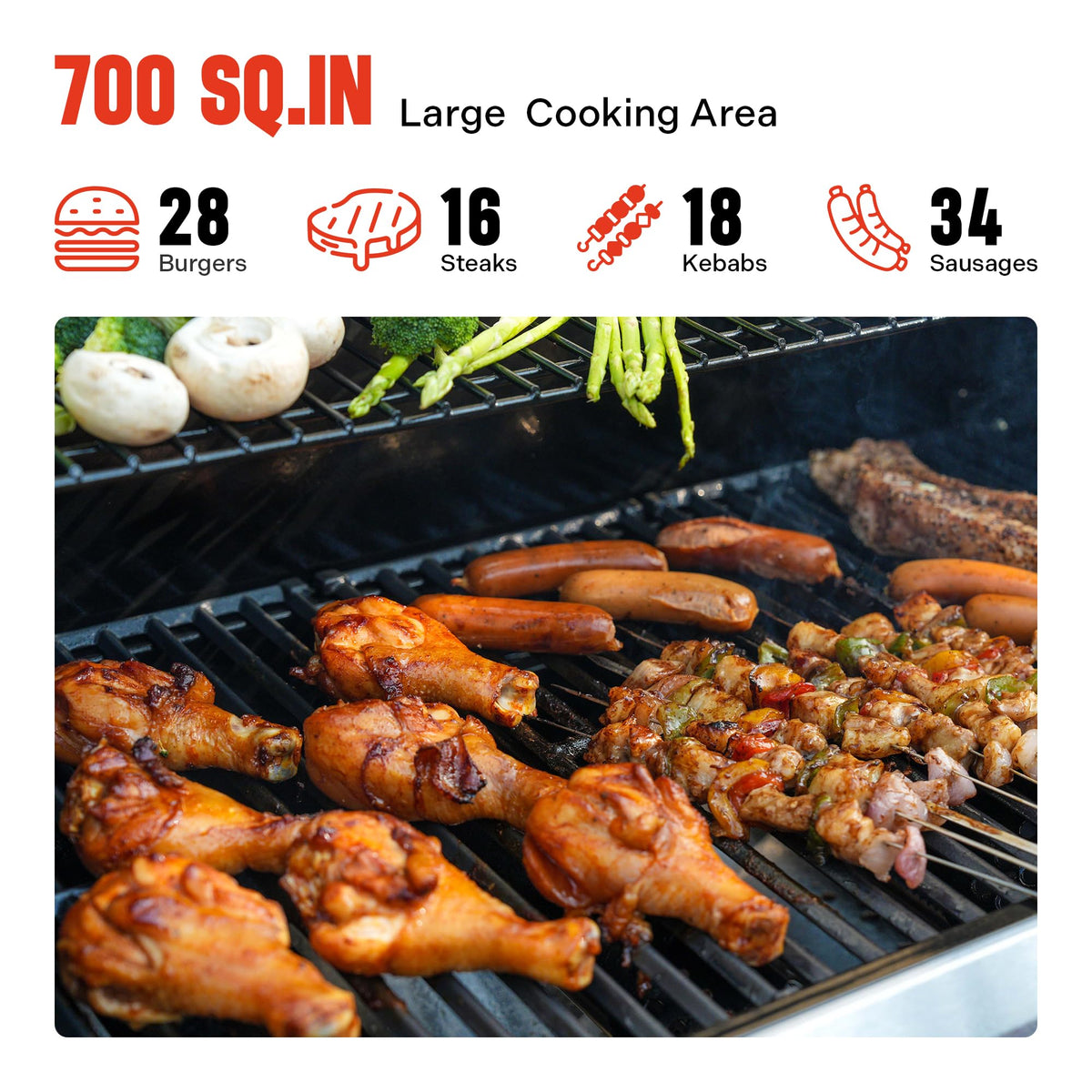 Monument Grills porcelain-coated cast iron grates for even heat and easy cleaning