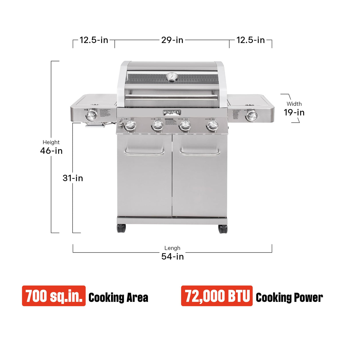 Monument Grills side burner with precise knob controls for sauces and sides