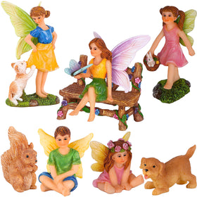 Mood Lab fairy garden animals figurine set enhances outdoor decor with whimsical charm.