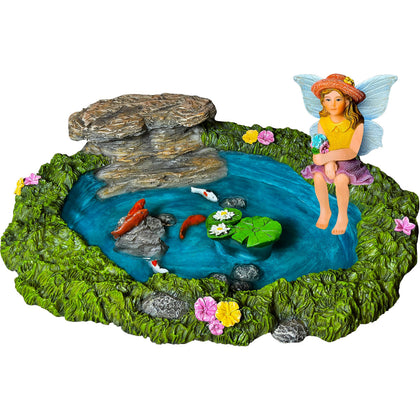 Mood Lab Fairy Garden Fish Pond Set: two hand-painted figures for outdoor display.