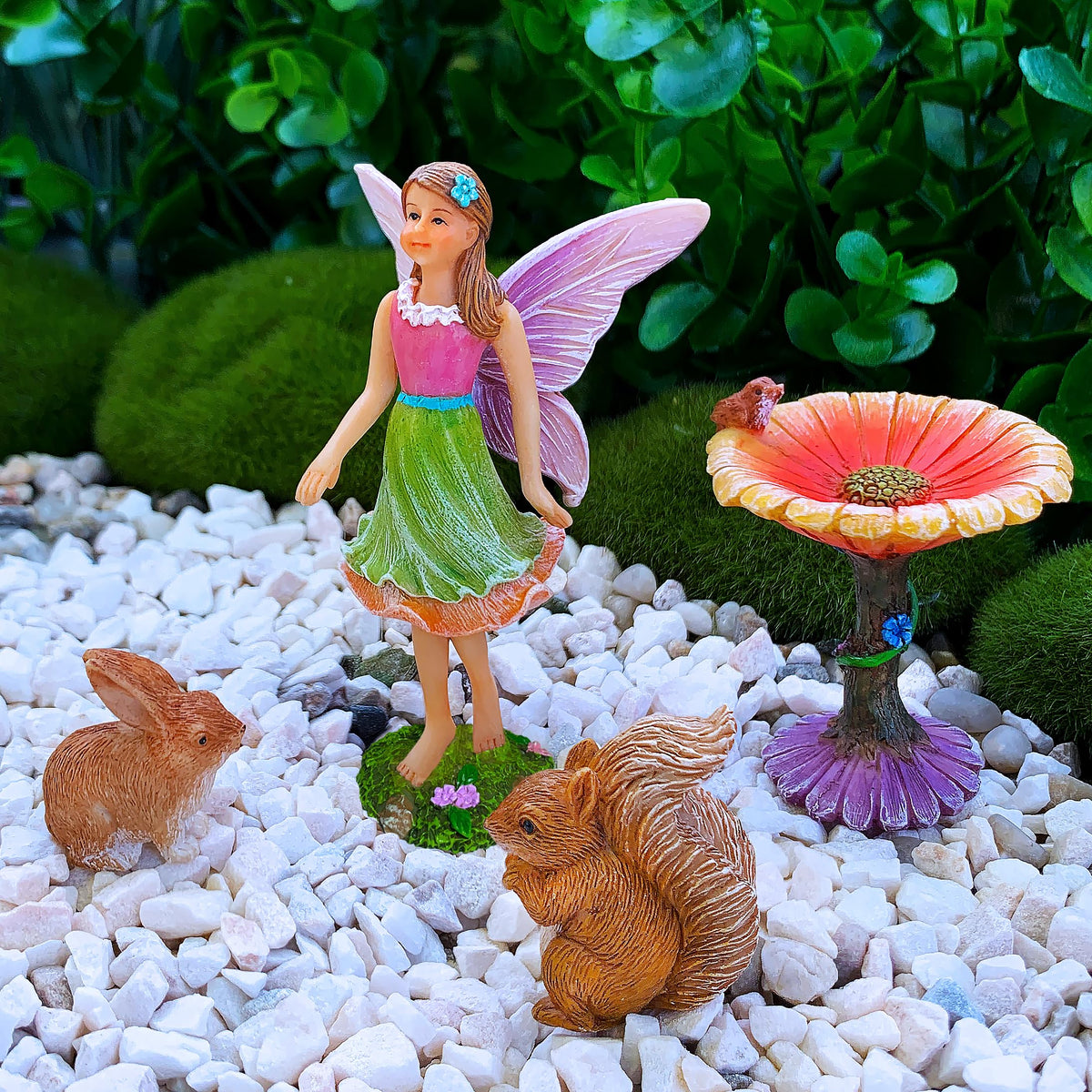 Mood Lab indoor display setup featuring fairy garden figurines