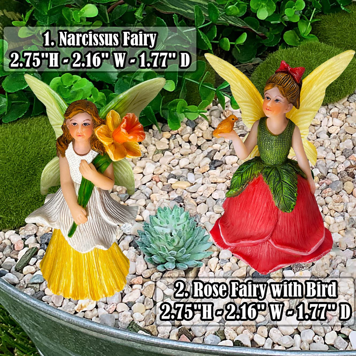 Mood Lab Rose fairy figurine close-up highlighting delicate petals for indoor display.