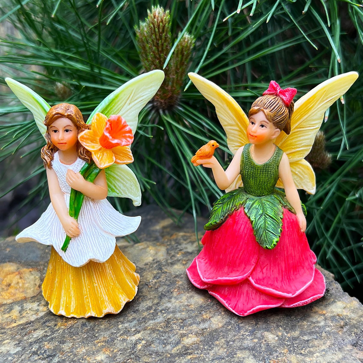 Mood Lab resin garden figures with sun-protective coating withstand outdoor use.